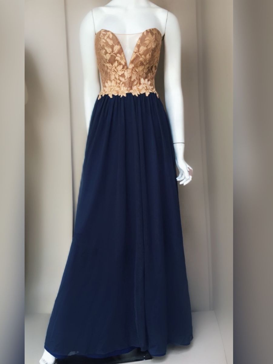 Vestido de renda longo sales azul marinho