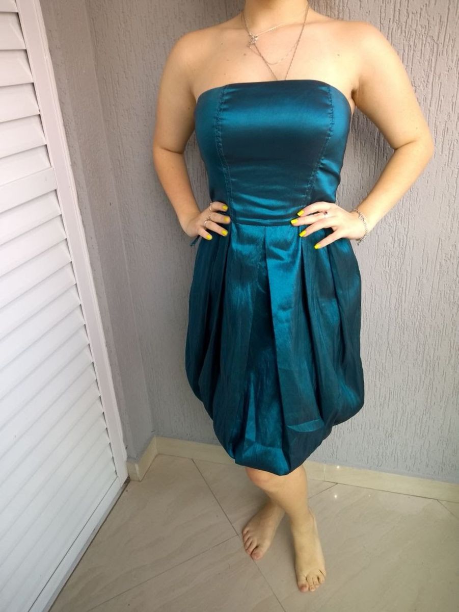 vestido azul petroleo curto