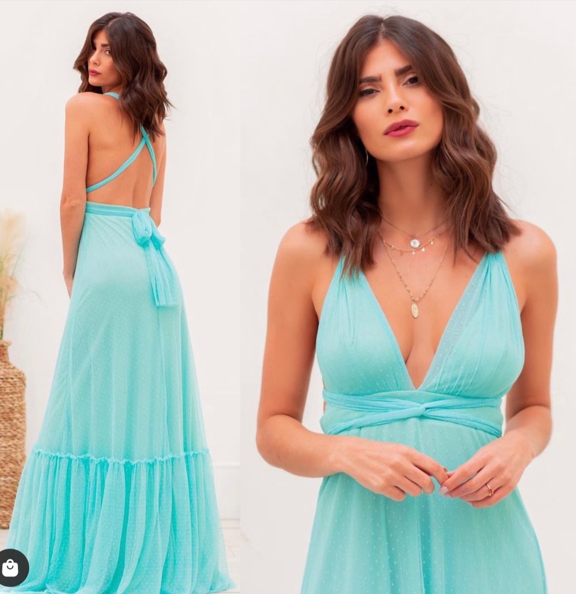 Vestido longo sale azul piscina