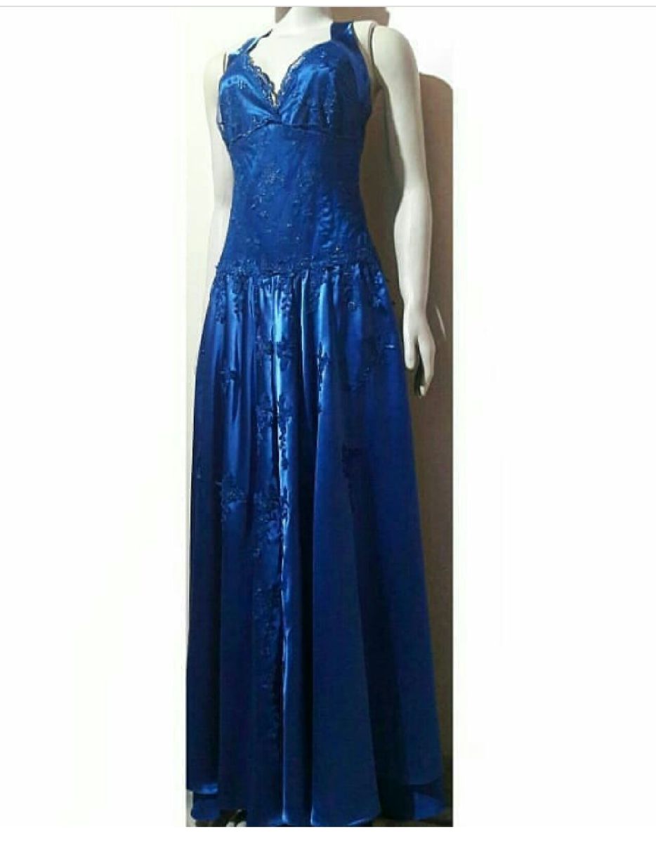 vestido azul royal cetim