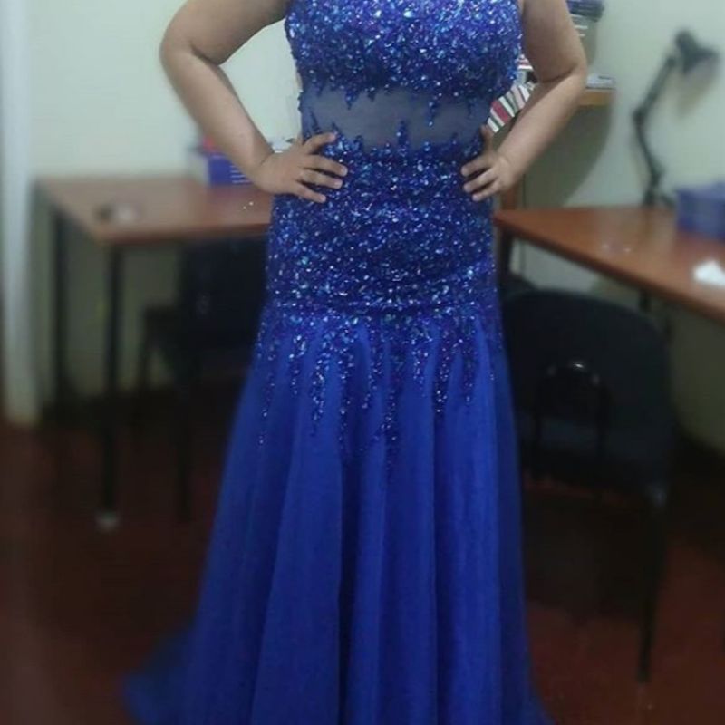 Vestido azul best sale royal com pedraria