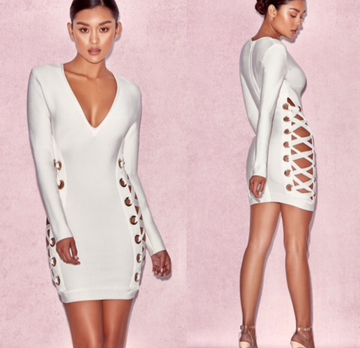 vestido bandagem manga longa