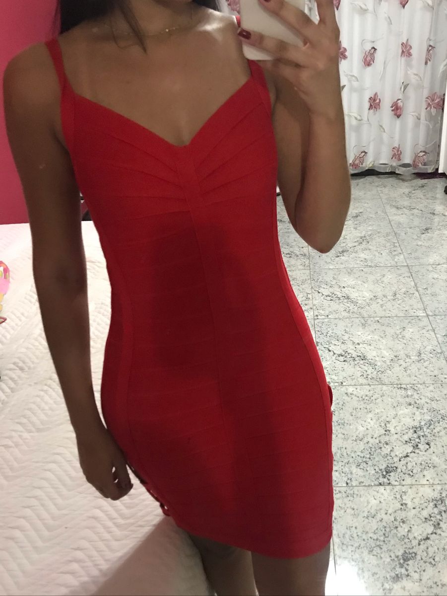 vestido bandagem longo vermelho