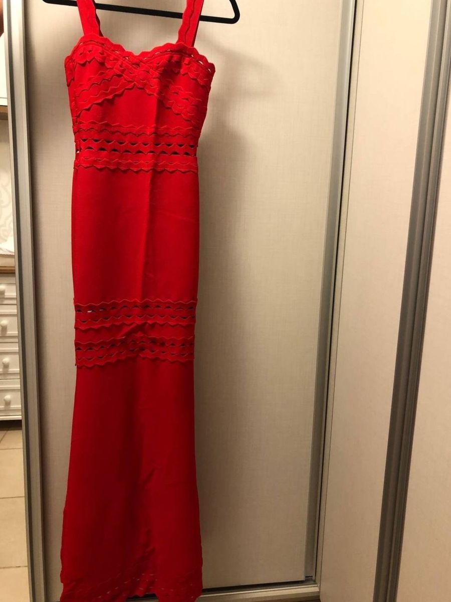 vestido bandagem longo vermelho