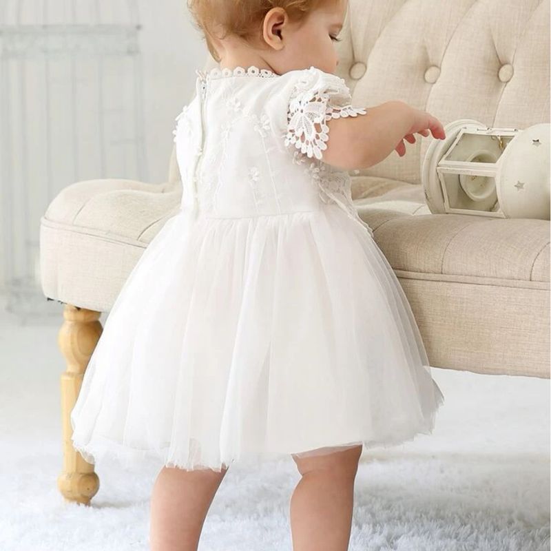 Vestido infantil menina bebê Princesa Festa Casamento batizado Renda Manga  Curta Branco Premium Luxo - Auhe Kids