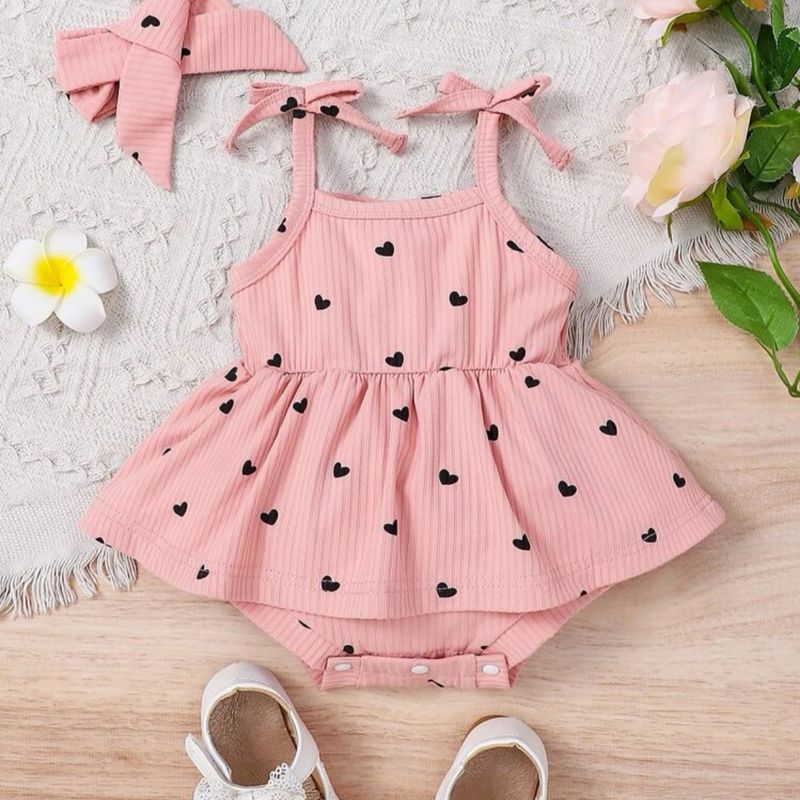 Vestido Bebe Rosa Coração  Roupa Infantil para Bebê Shein Nunca