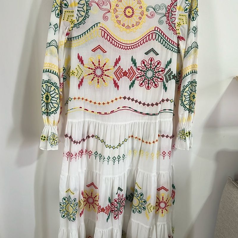 white embroidered midi dress White Embroidered Cotton A-Line Midi Dress main image 0