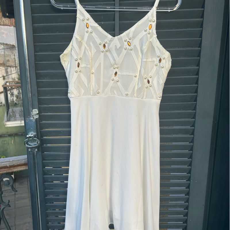 Vestido Branco Decorado com Pedras P Usado 102861475 enjoei