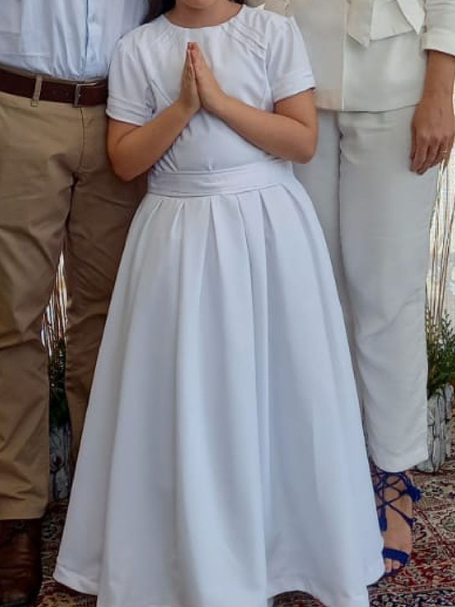 1ª Eucaristia Vestido De Primeira ComunhÃ£o Branco Vestido Floral