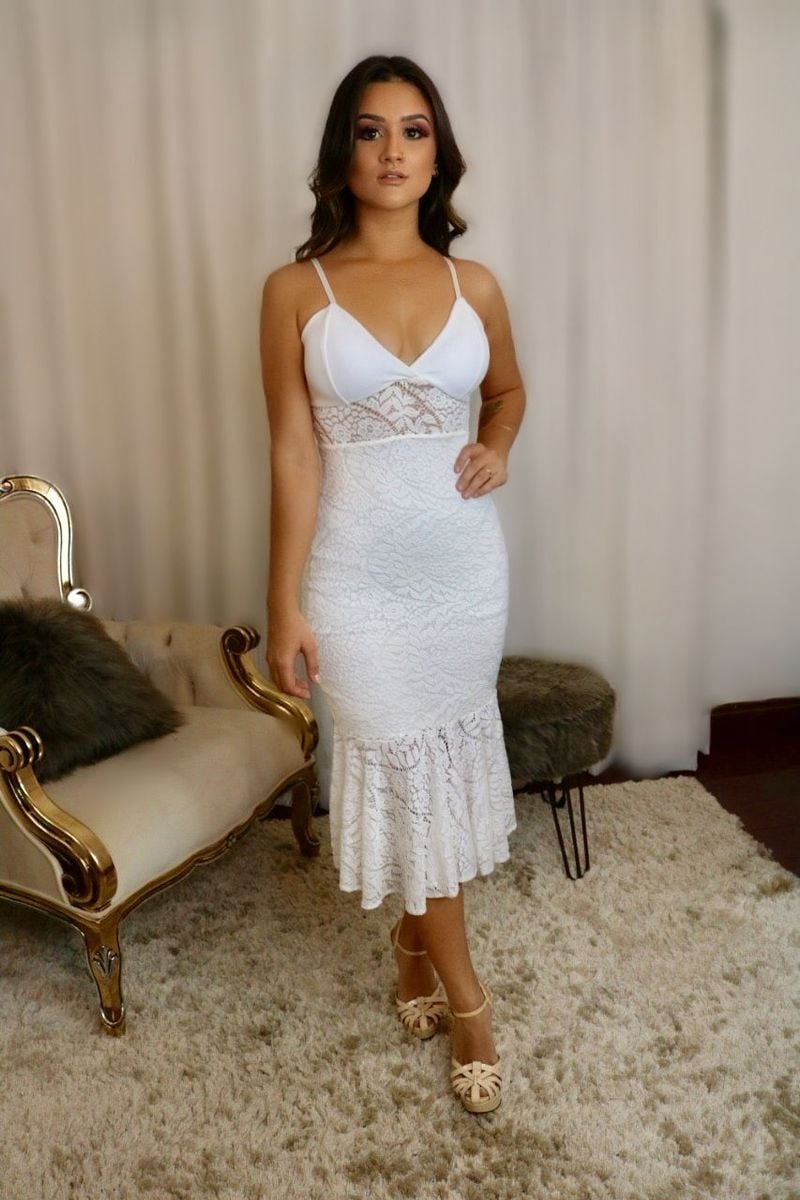 Vestido branco de store renda para formatura