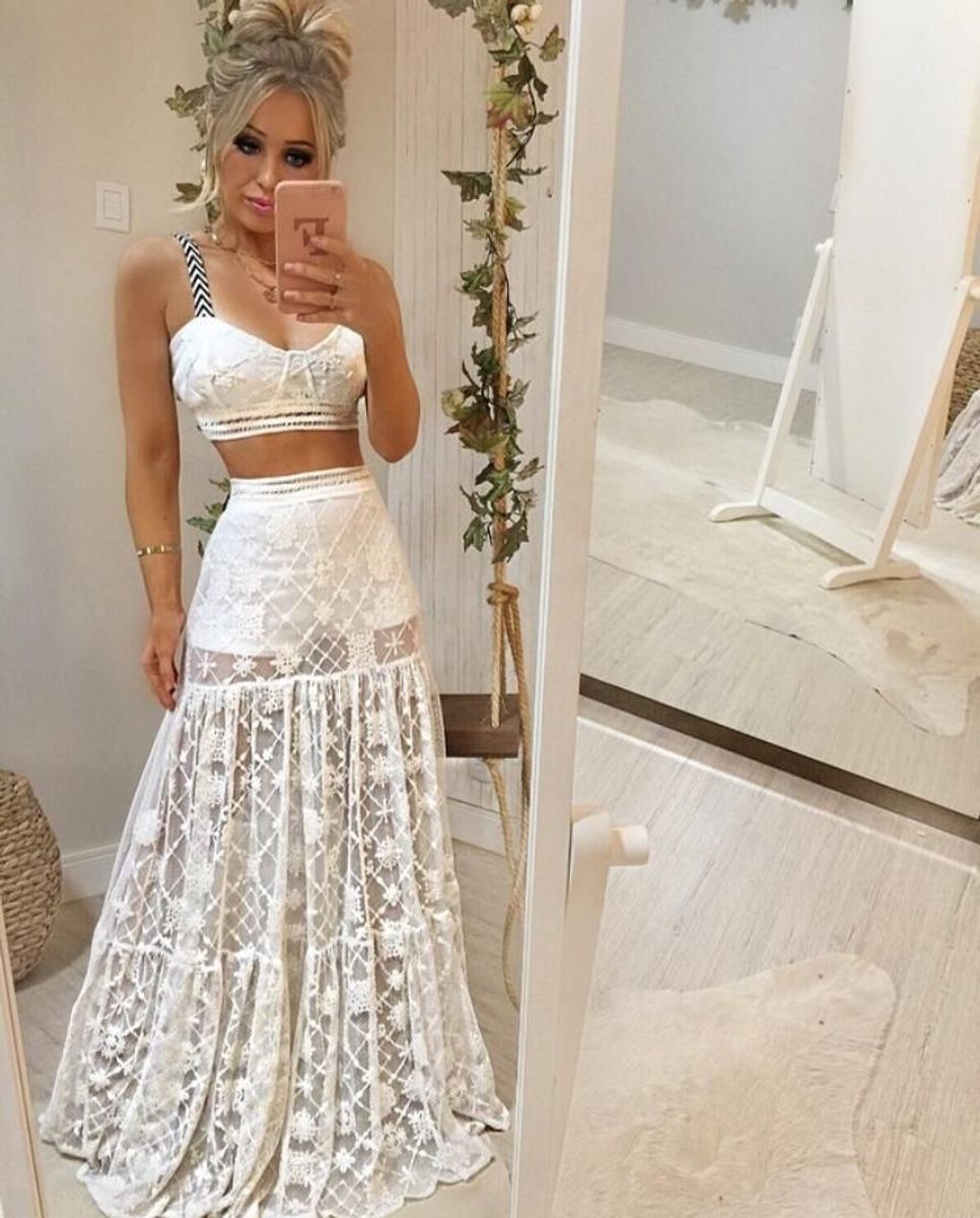 Conjunto cropped e hot sale saia para casamento