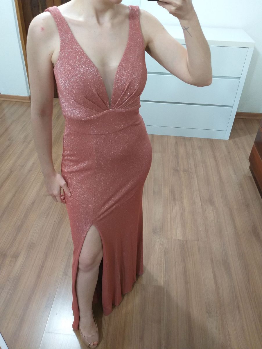 vestido longo lurex rosa