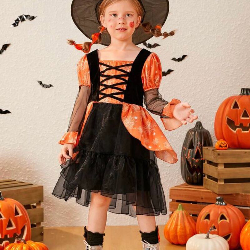 Fantasia Bruxa Halloween Infantil Menina Vestido Preto Clássico e