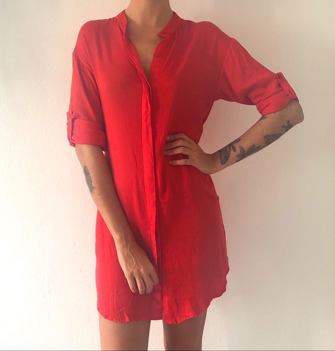 vestido camisa vermelho