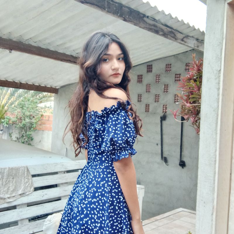 Vestido Camponesa Azul com Corações Shein Nunca Usado