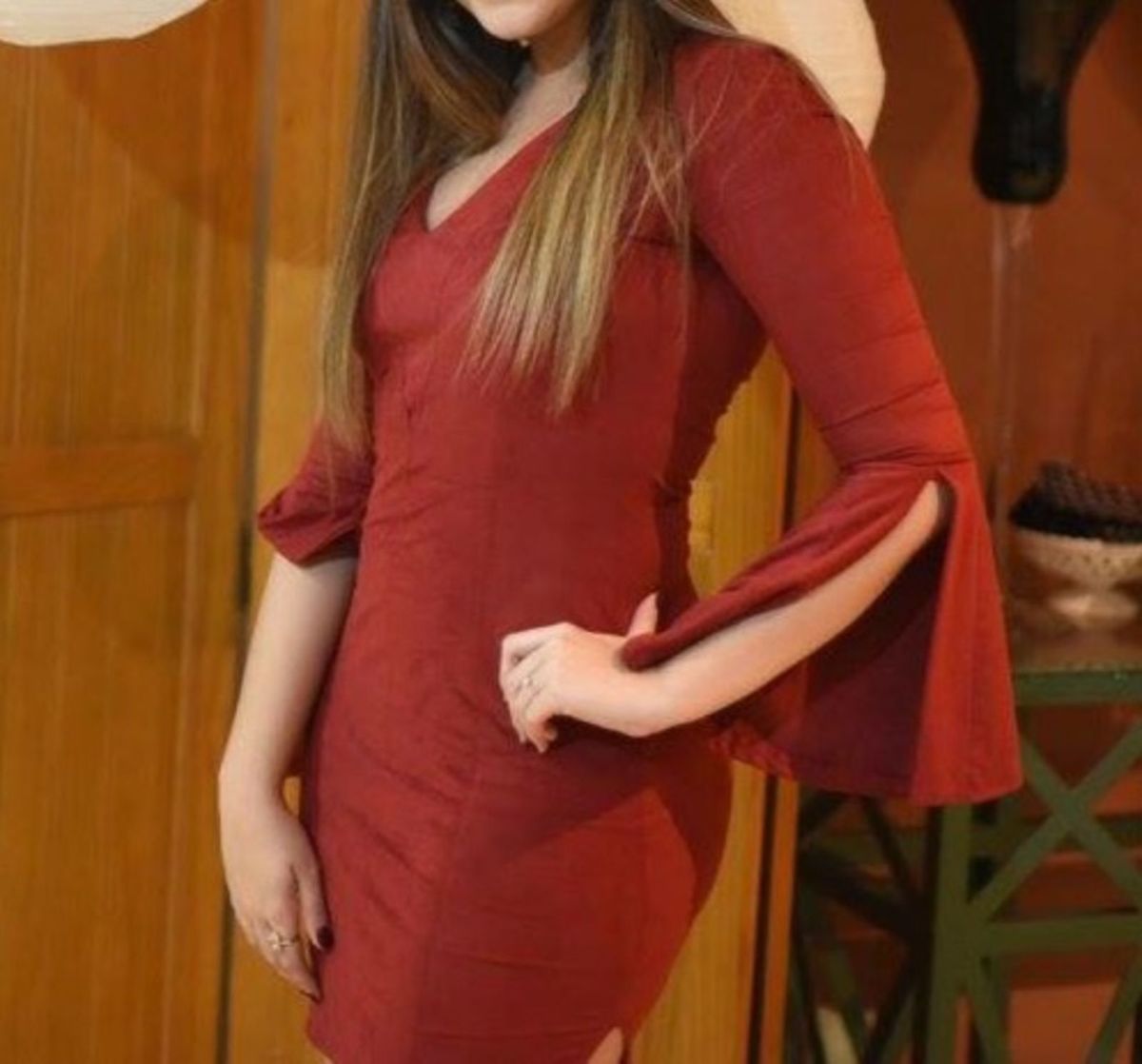 vestido camurça vermelho
