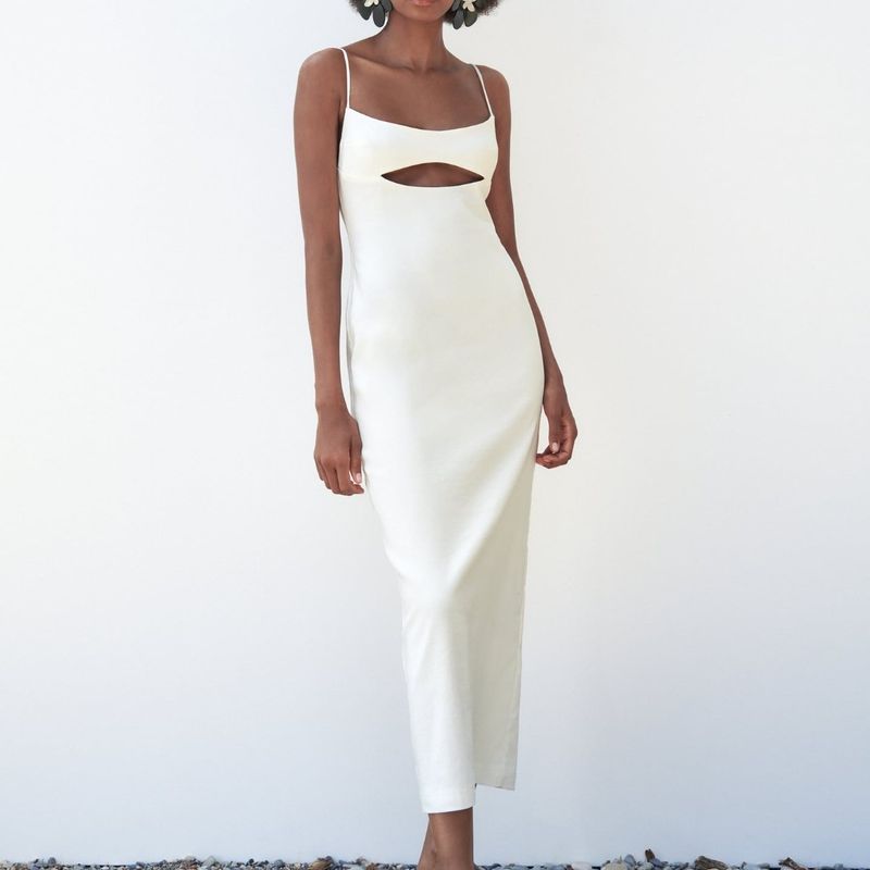 Vestido com Linho Cut Out P Zara Vestido Feminino Zara Usado 97321505  enjoei