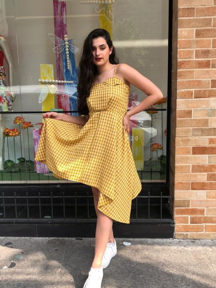 Vestido com Pontas Xadrez Amarelo