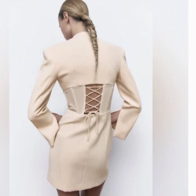 zara corset blazer dress SHORT CORSET DRESS - Beige