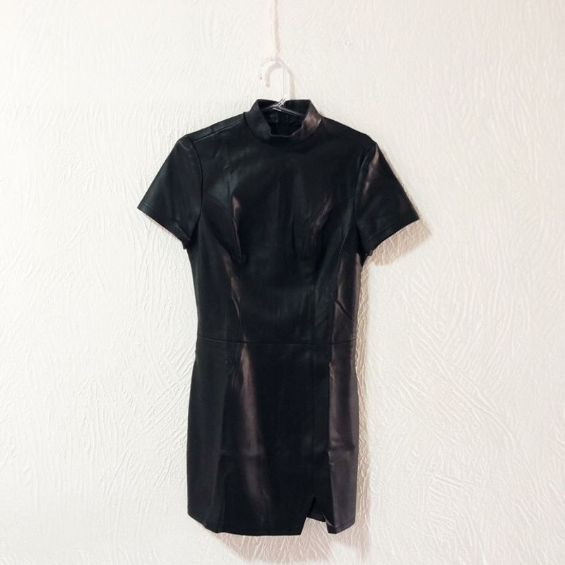 Vestido Couro Sintético Preto Vestido Feminino Blue Steel Nunca