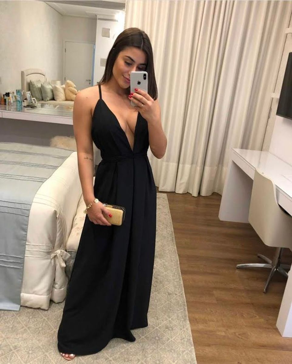 vestido de crepe preto