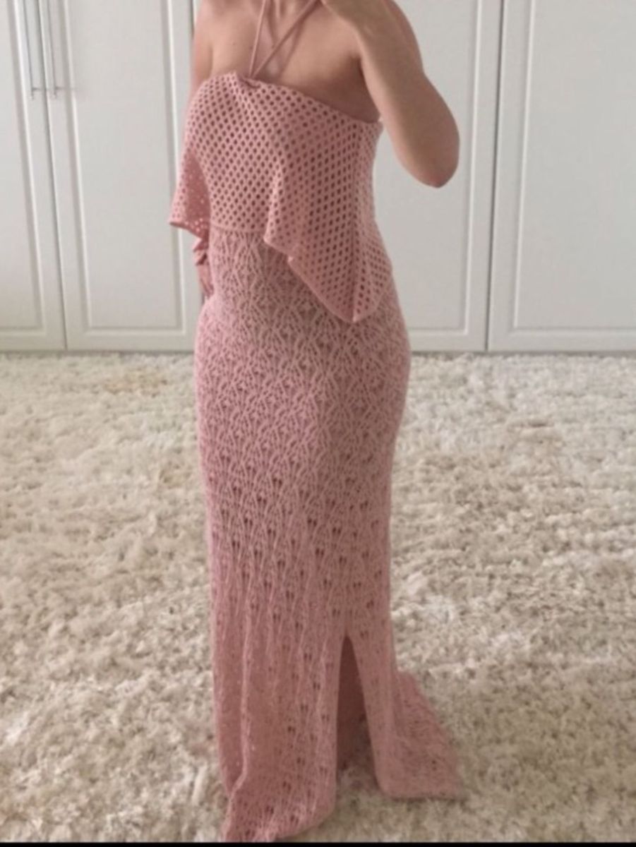 vestido de crochê rosa