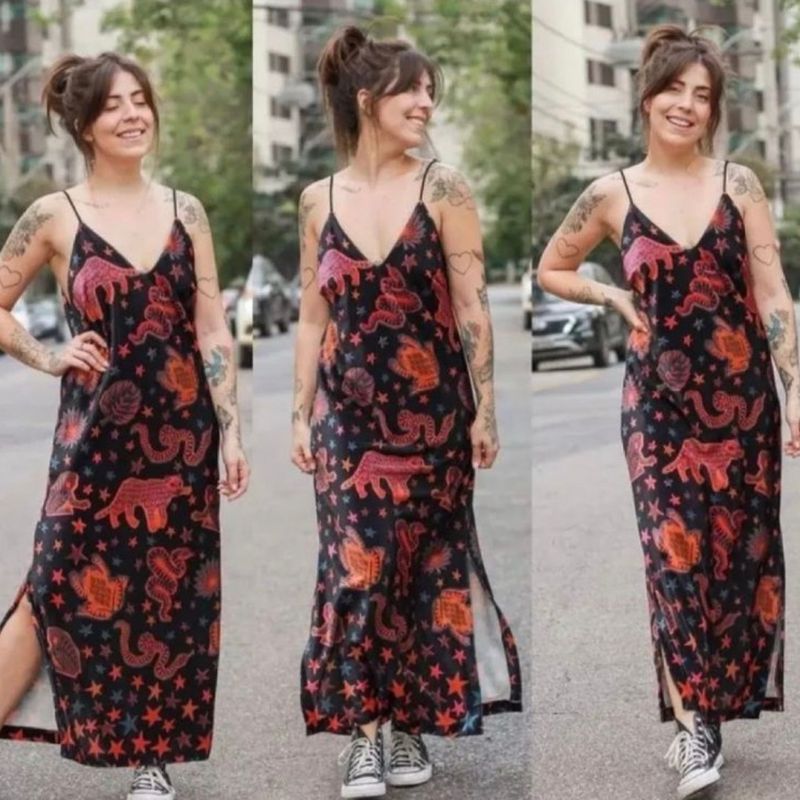 Vestido Cropped Veludo Céu de Selva Vestido Feminino Farm Usado