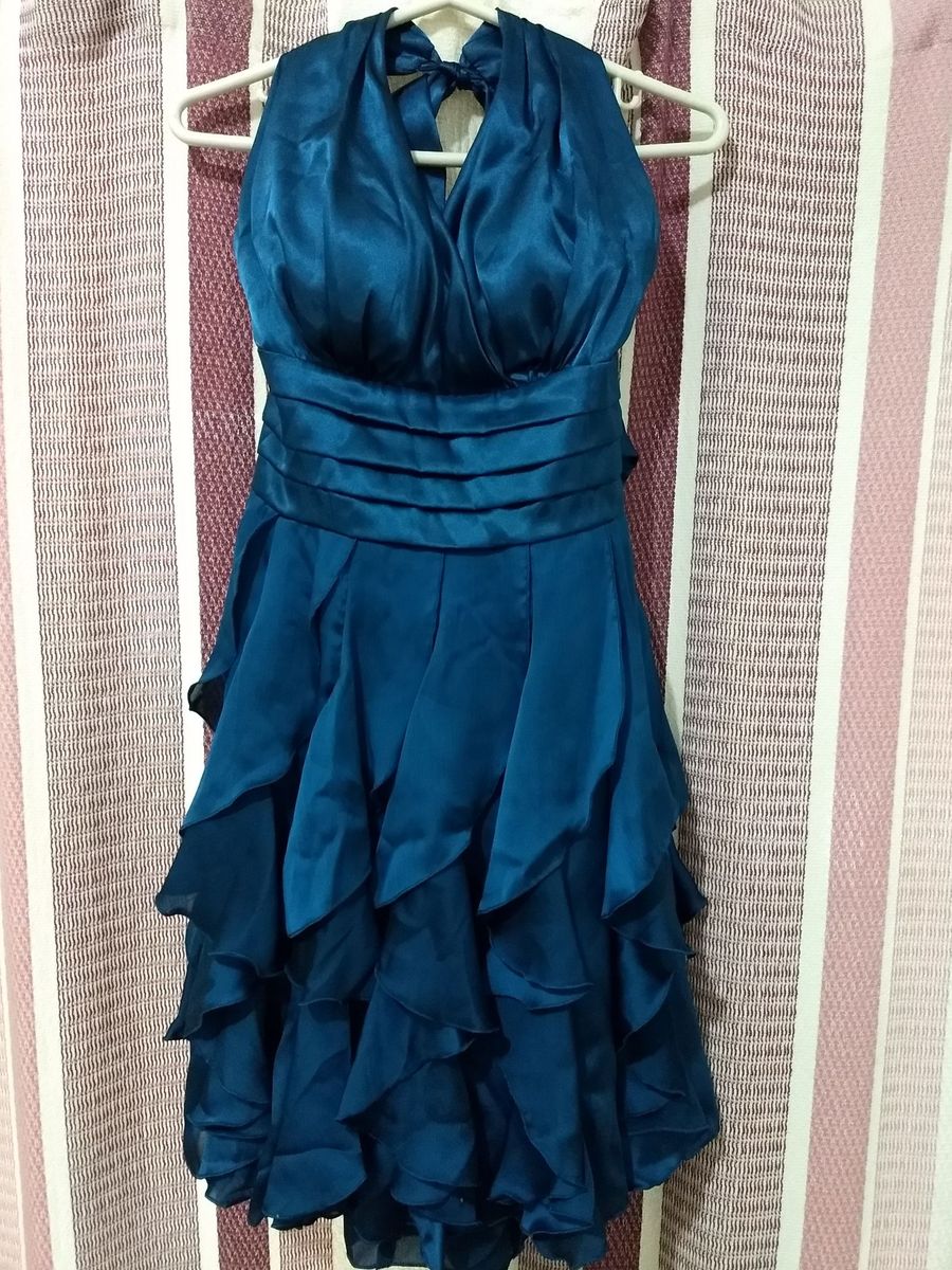 vestido azul petroleo curto