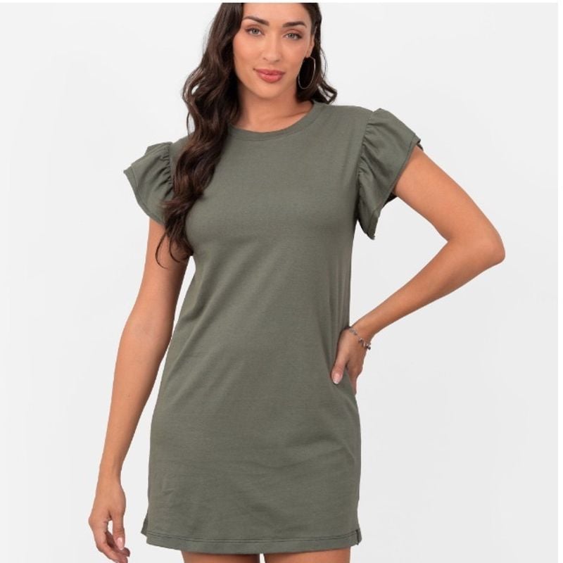 Vestido Curto de Malha com Babado Verde Militar Halsa Usado