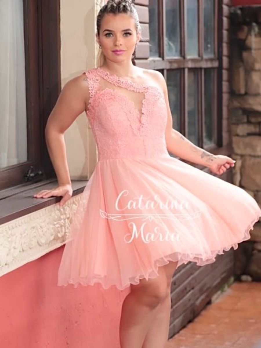 Vestido de festa curto dama de honra adolescente debutante madrinha civil  salmao serenity tifany preto rose marsala de 1 ombro luxuoso