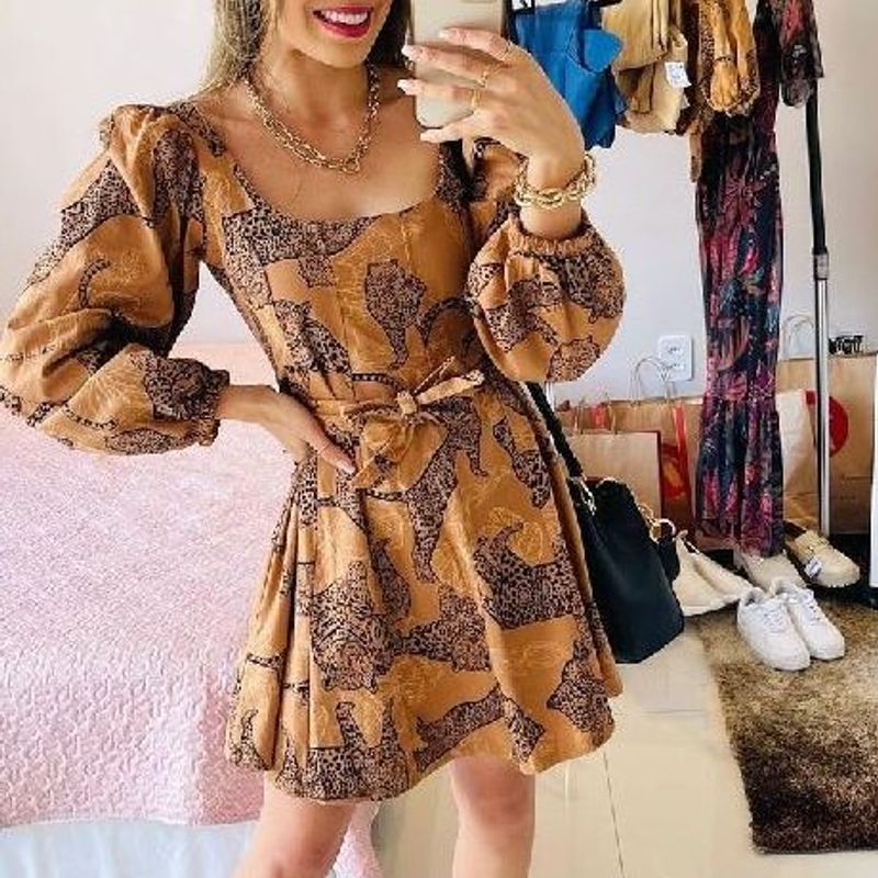 Animal Print Roupa De OnÃ§a Esta Na Moda 2019 Vestido Curto Em