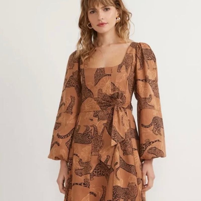 Vestido Curto em Sarja em Estampa Animal Print Onça Marrom Vestido  Feminino Renner Usado 73696689 enjoei