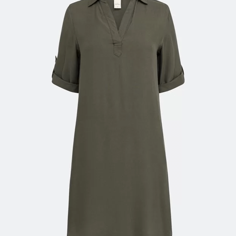 Vestido Curto em Viscose com Bolsos Verde Militar Renner Nunca