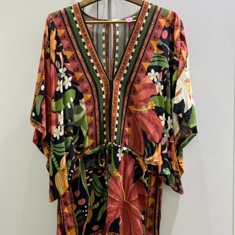 Farm Vestido Curto Manga Morcego Curto Manga Morcego Vestido De