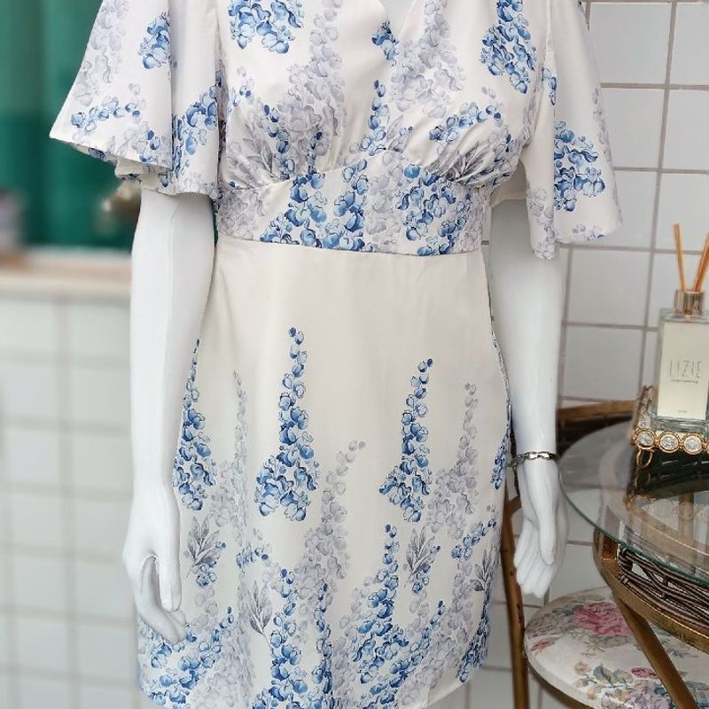 Vestido Midi Floral Azul Shein | Vestido Feminino Shein Nunca Usado  63028115 | enjoei