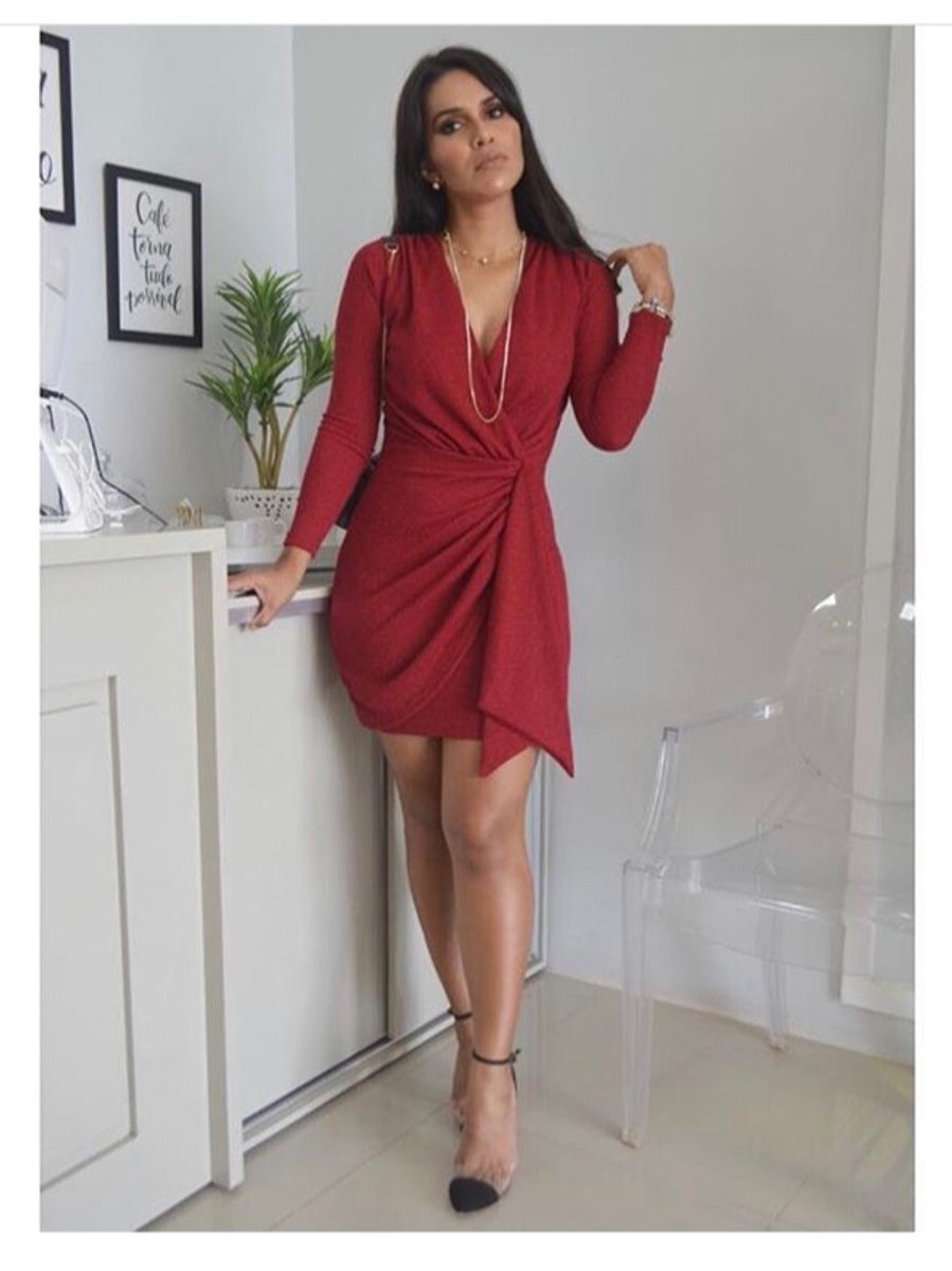 vestido lurex manga comprida