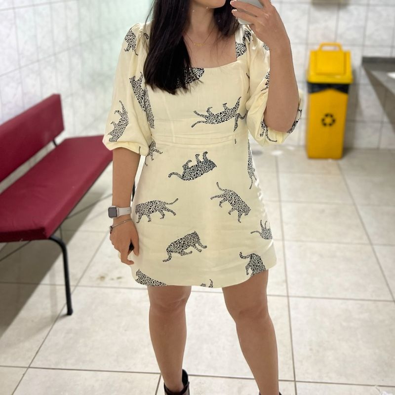 Vestido Curto Onça Manga Bufante Renner Usado 109582493 enjoei - Main Image