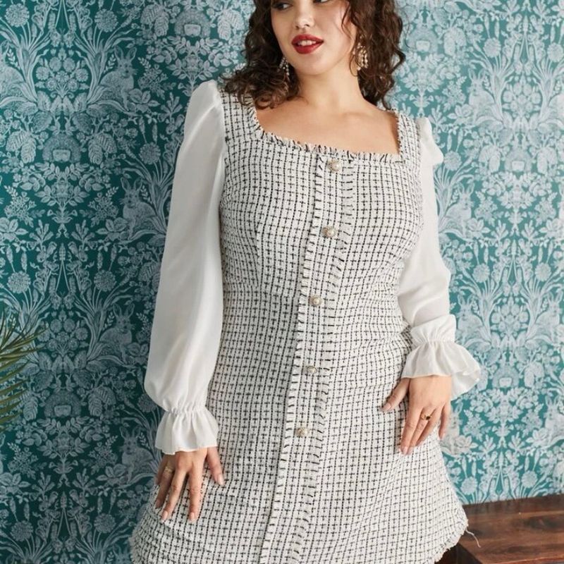 Vestido Curto Plus Size Shein Curve 4xl Veste 48/50/52/54 Vintage Botoes  Feminino | Vestido Feminino Shein Nunca Usado 83737583 | enjoei