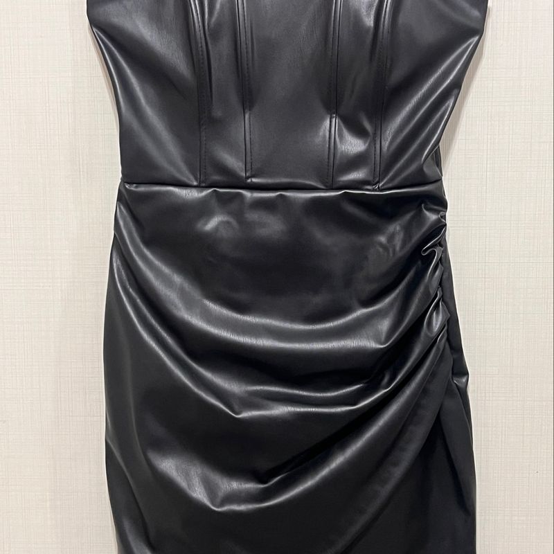 Vestido Curto Tomara Que Caia de Couro Sintético Zara Vestido