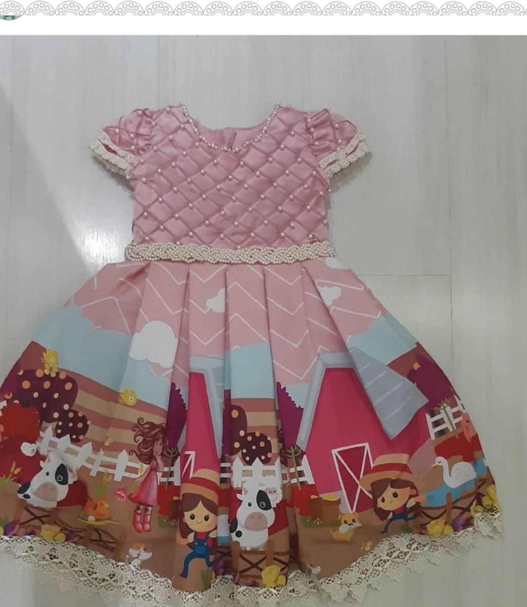 vestido tema fazendinha rosa
