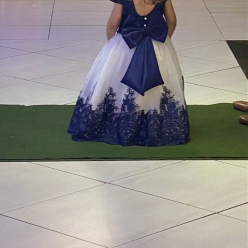 Vestido Infantil Longo Dama de Honra Azul Royal Casamentos Renda