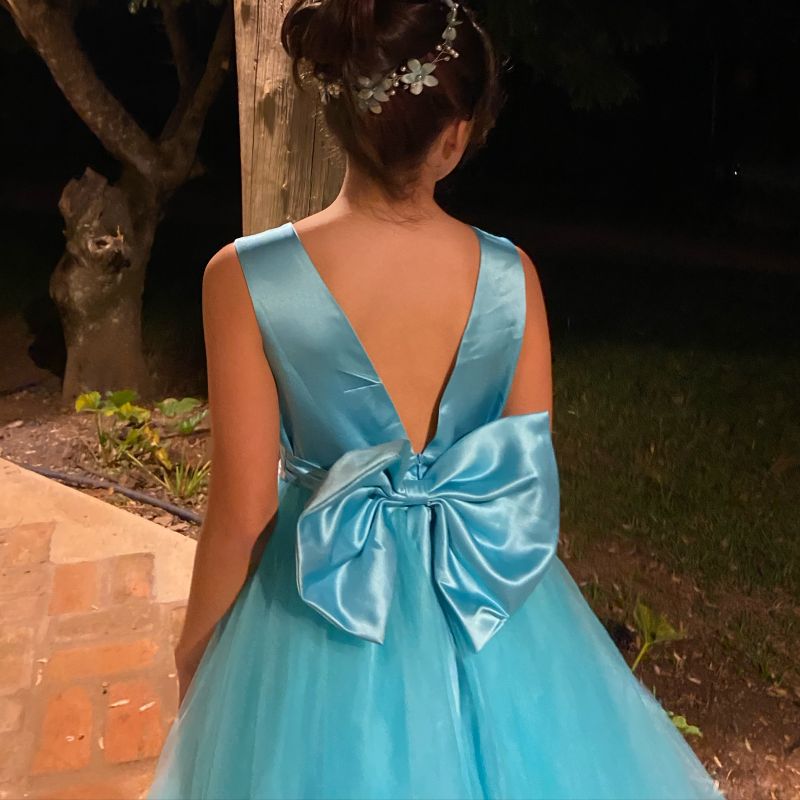 Vestido Infantil Dama De Honra Renda Azul Tiffany