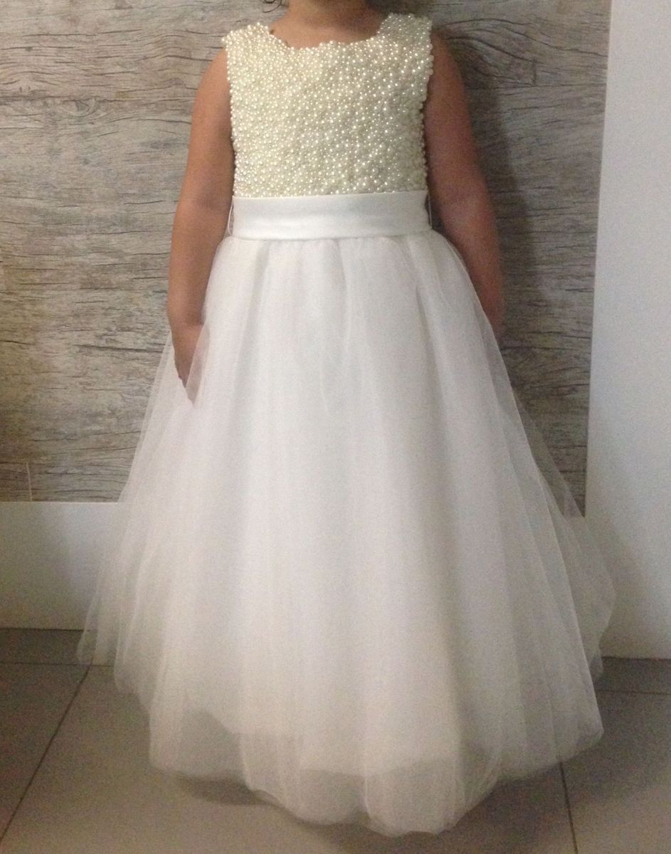 vestido de daminha bordado com perola