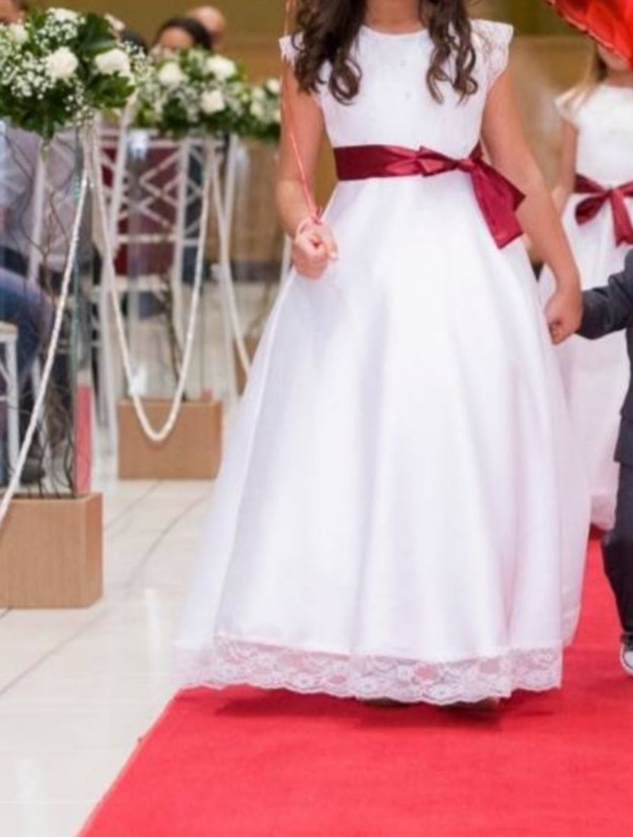 vestido de daminha marsala com branco