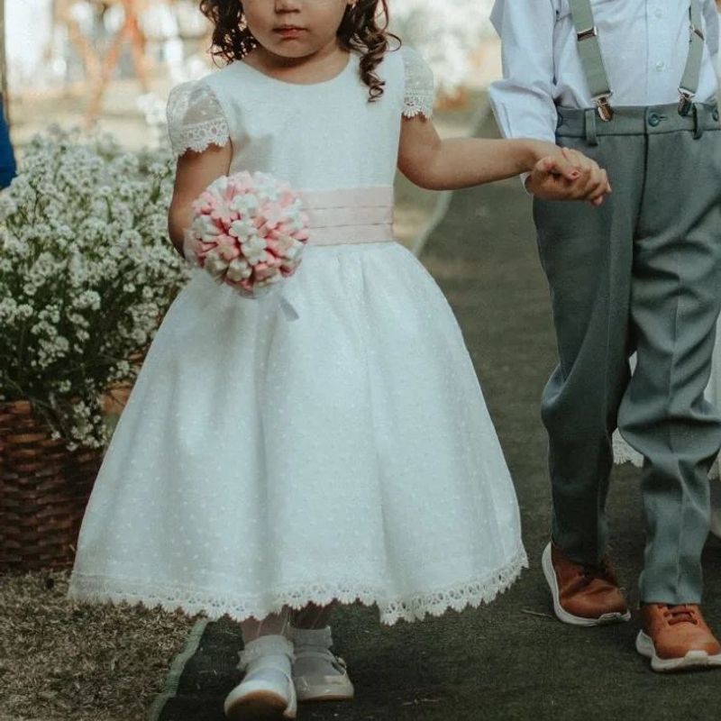 Vestido Infantil Dama Honra Azul Royal Casamento Renda - Rosa