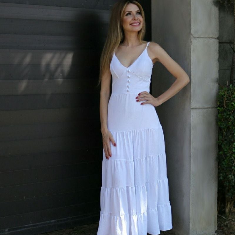 Vestido longo hot sale branco de alcinha