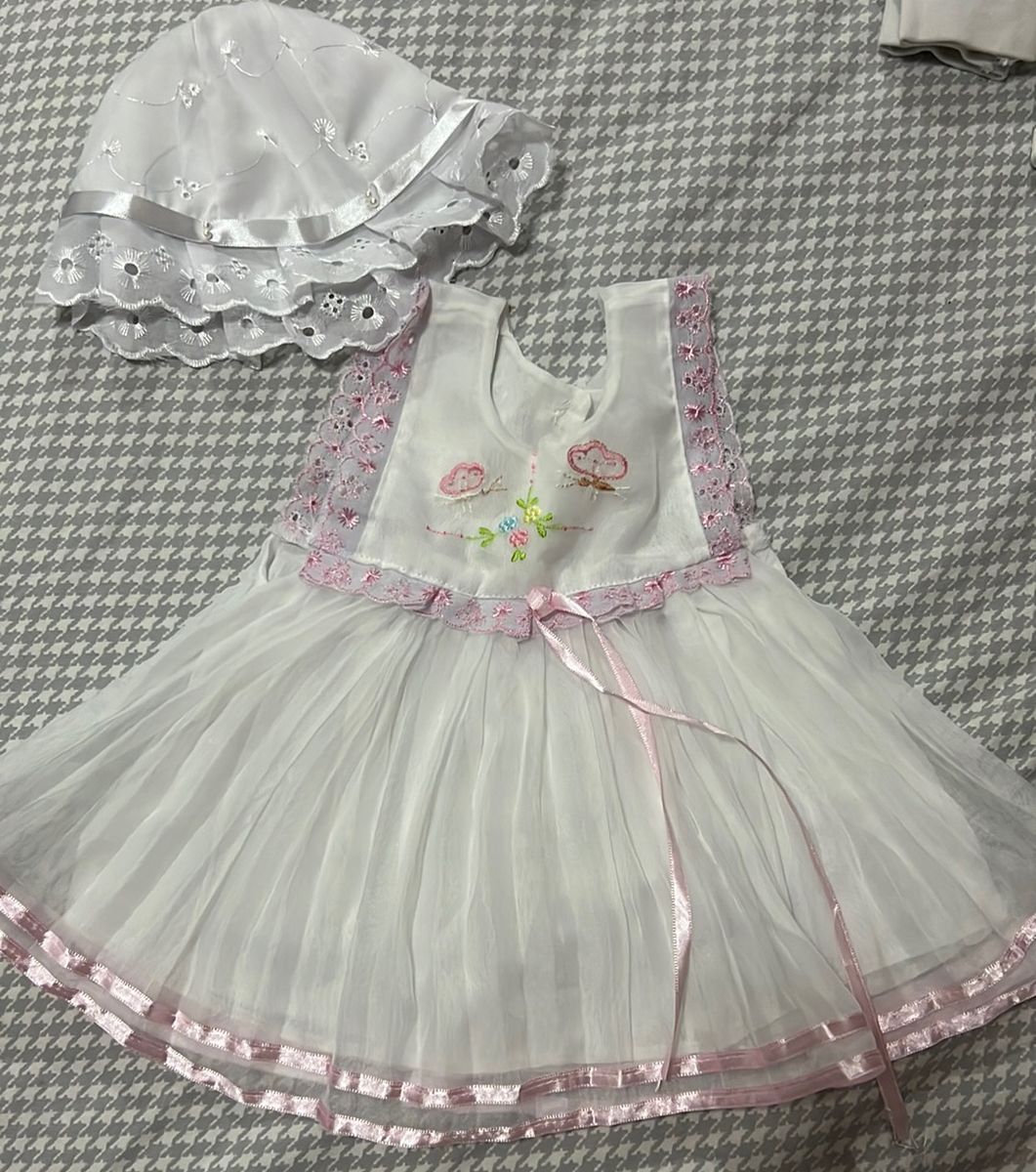 Conjunto De Batizado Para Bebê Menina - 3 Peças Em Marfim Com Bordados