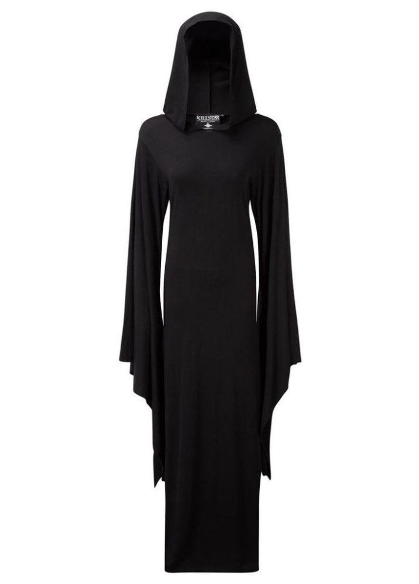 vestido preto com capuz