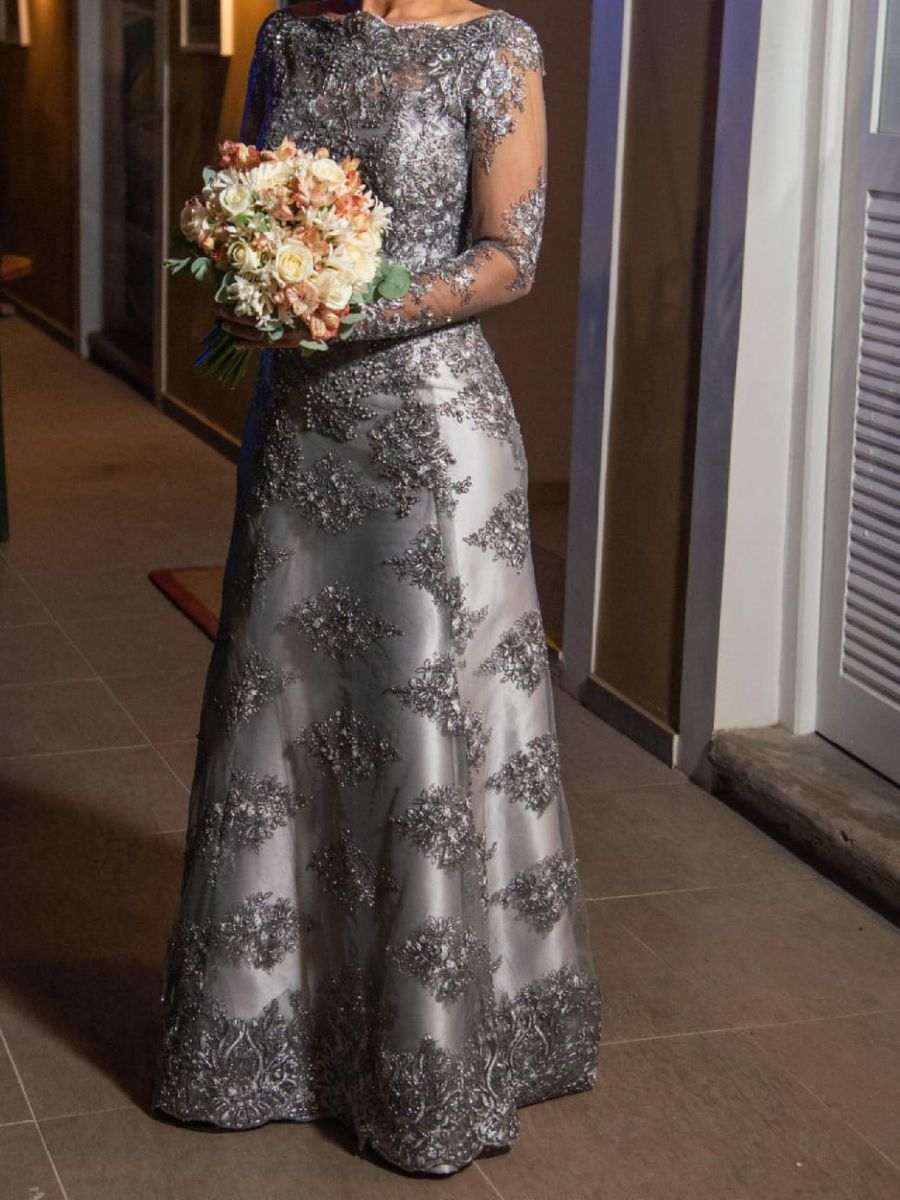 Vestido de Casamento Na Cor Prata | Vestido de Festa Feminino Exclusivo-De-Estilista Usado 39195691 | enjoei