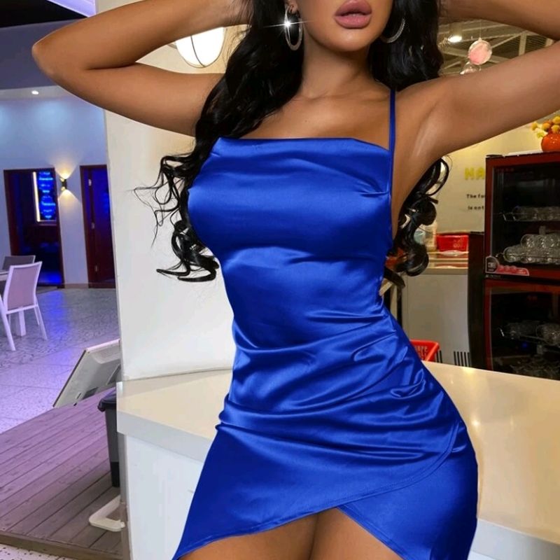 Vestido shein de cetim azul Royal Tamanho G NOVO